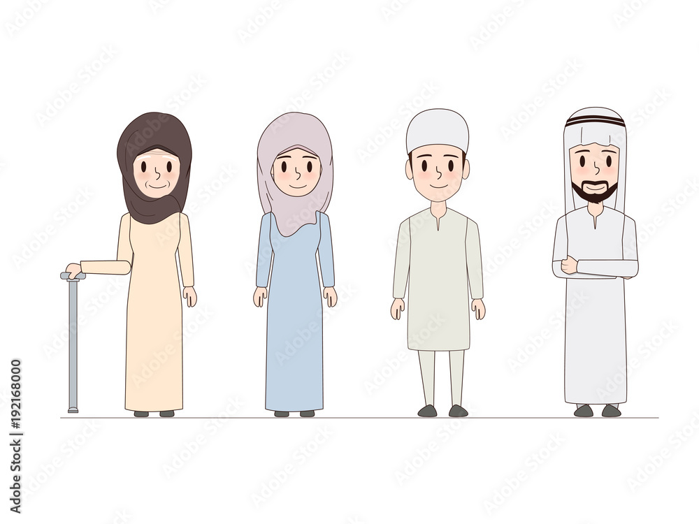 vector arab family and muslim people and saudi cartoon man and woman. dubai doodle people design. vector arab family and muslim people and saudi cartoon man and woman. dubai doodle people design.