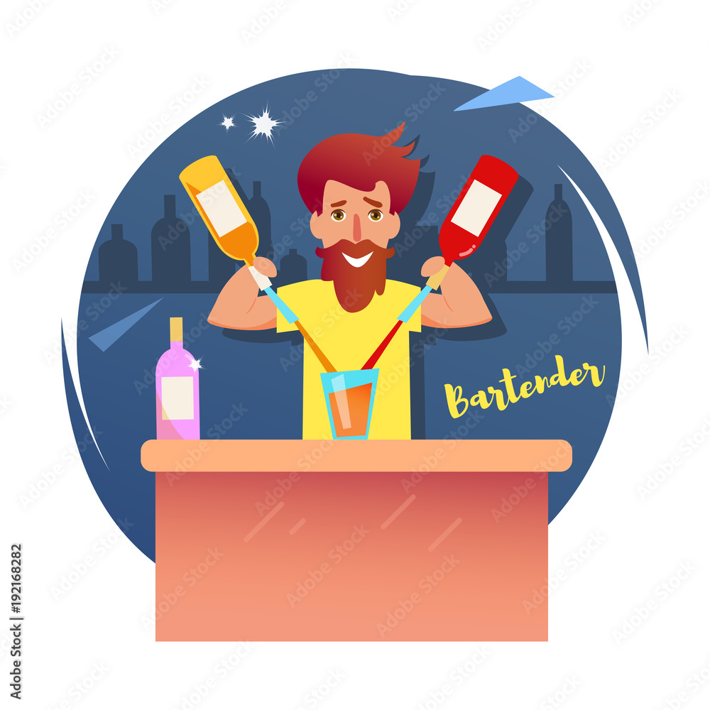 Bartender. Vector. Cartoon. Isolated Stock Vector | Adobe Stock