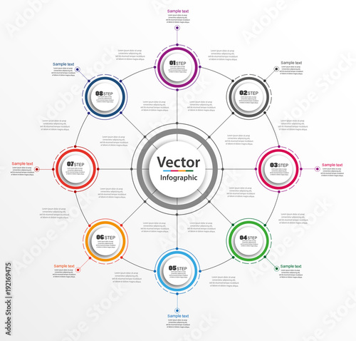 Infographic design template can be used for workflow layout, diagram, number options, web design. Infographic business concept with 8 options, parts, steps or processes. Vector eps 10