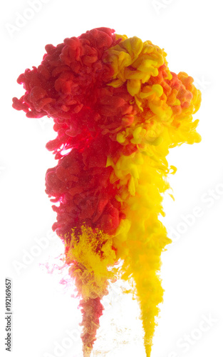 Yellow and red colorful ink in water abstract