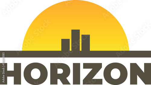 Minimalist horizon logo with type sun and city skyline