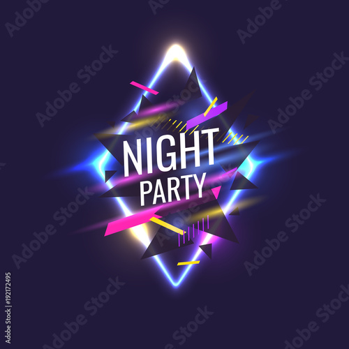 Original poster for night paty. Geometric shapes and neon glow against a dark background.