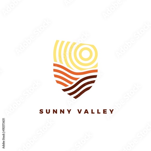 Line art emblem Sunny Valley. Line logotype for wine yards or landscape