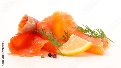 smoked salmon isolated on white background