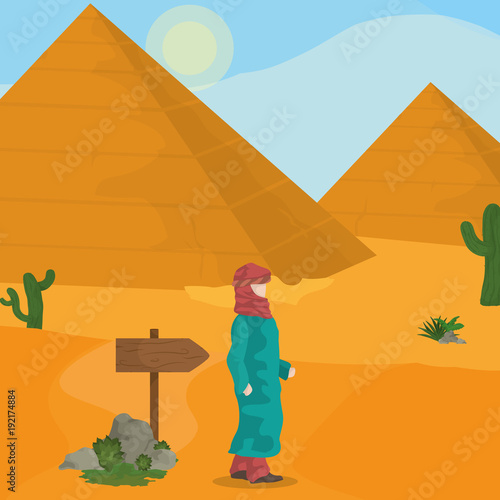 Egyptian pyramids on desert