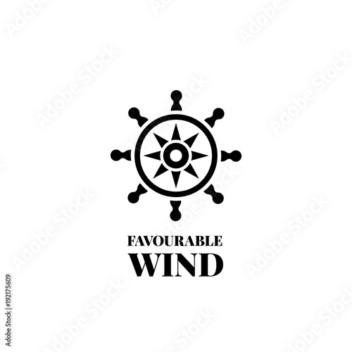Marine handwheel black silhouette logo. Vector logotype of sea wheel