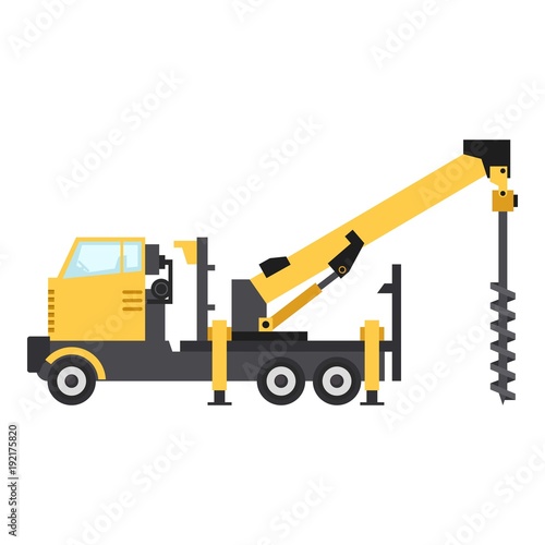 Truck drilling icon, flat style