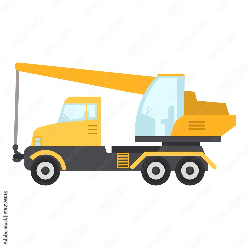 Crane truck icon, flat style