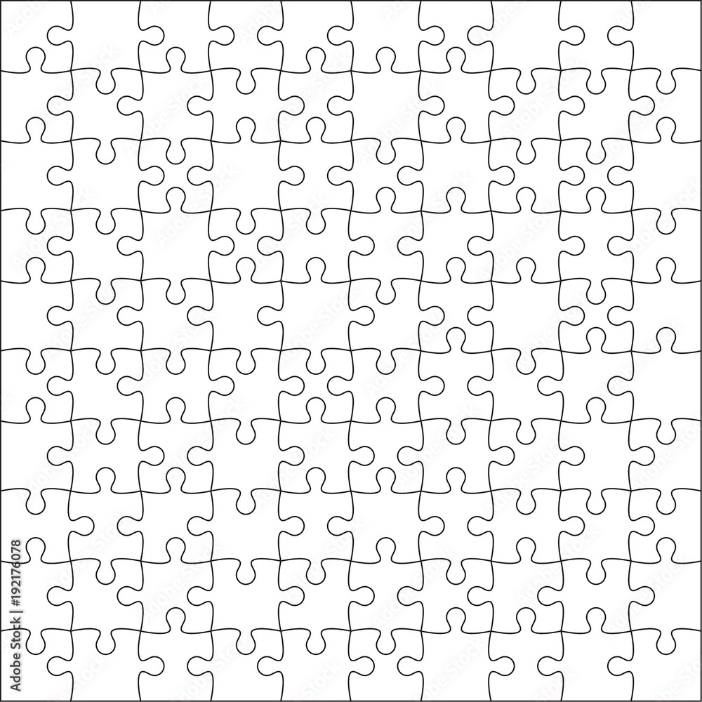 Jigsaw puzzle blank template or cutting guidelines of 100 pieces. Plain  white jigsaw puzzle, on white background. Vector illustration. Stock Vector  | Adobe Stock