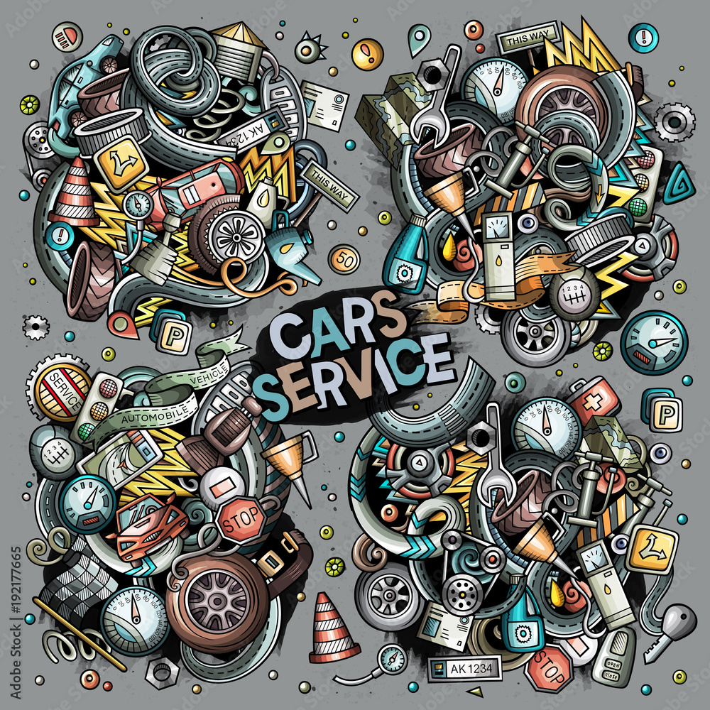 Vector cartoon set of Automobile objects Stock Vector | Adobe Stock