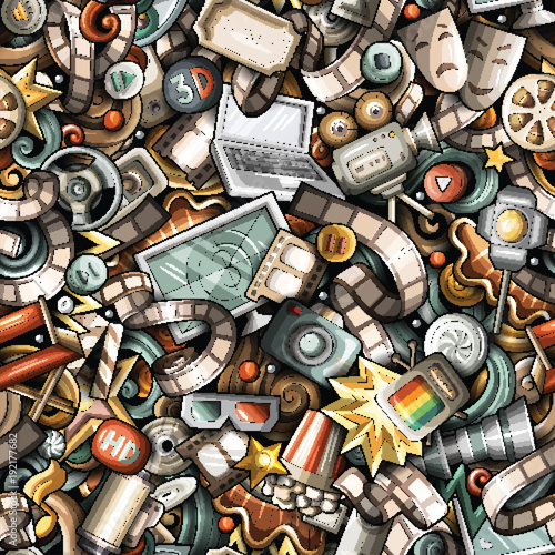 Cartoon cute doodles Cinema seamless pattern