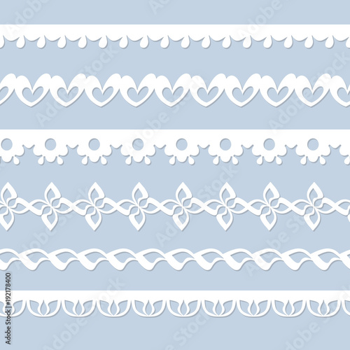 set of seamless paper laces on the blue background