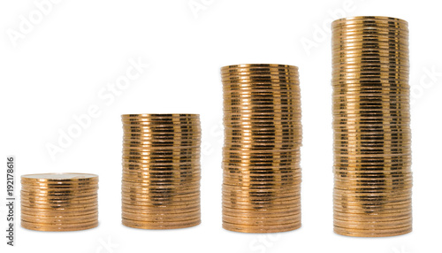 Stack of coins isolated on white background.Clipping Path.