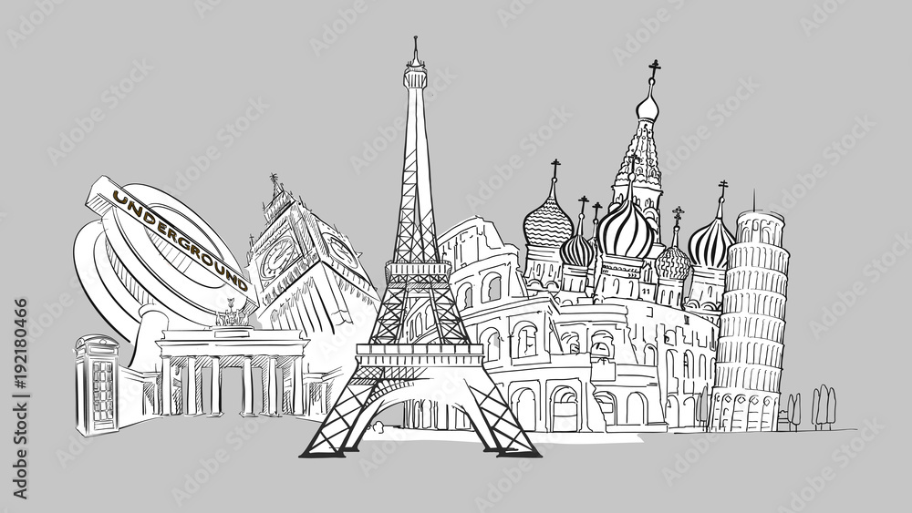 Travel to Europe. Hand-drawn Collection.