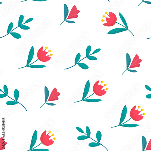 Spring floral pattern with cute flowers on white background. Ornament for textile and wrapping. Vector.