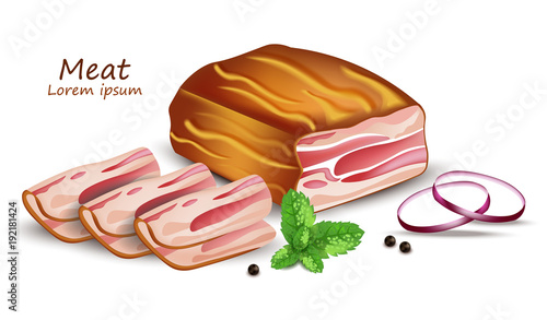 Bacon or Prosciutto cotto Vector realistic. Product placement mock up templates