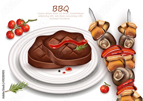 Grilled steak and Barbecue Vector realistic. product placement mock ups