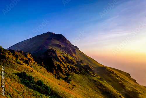 The beautiful Mallayanagiri Peak in Chikmagalur at sunrise