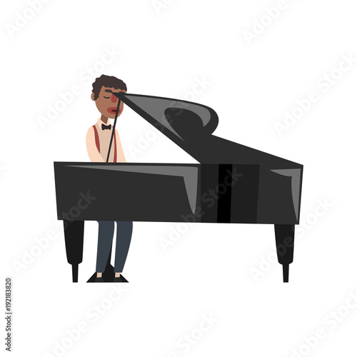 African American jazz musician playing grand piano vector Illustration