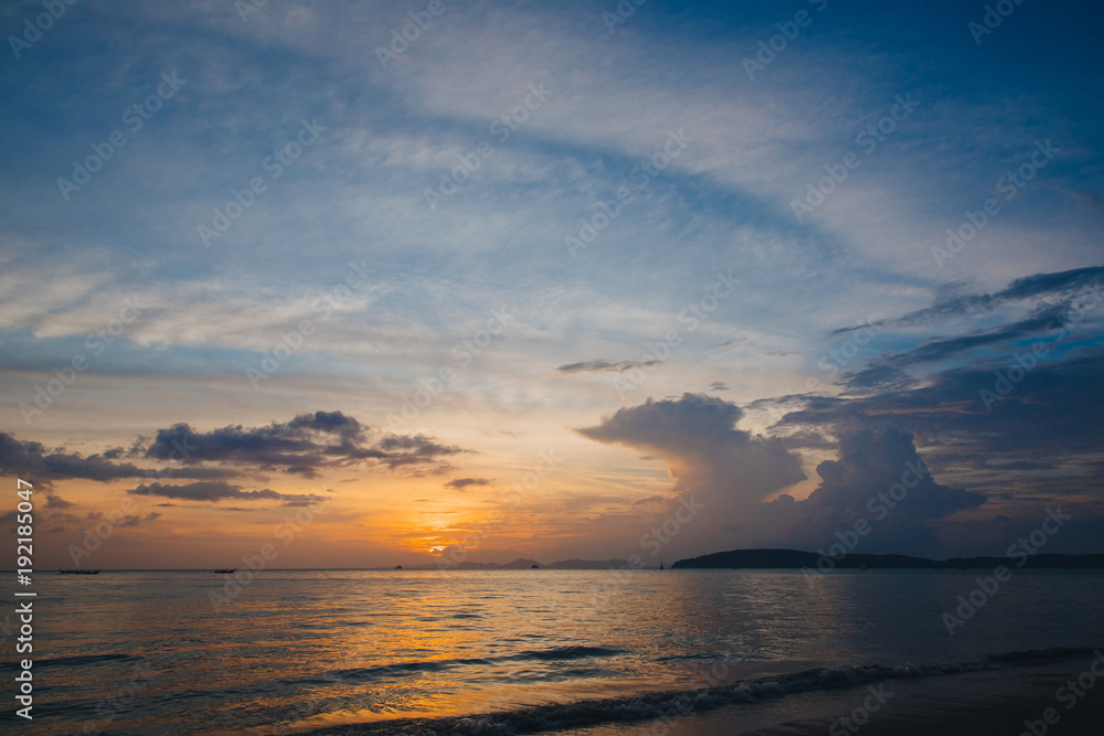 beautiful scenic seascape at sunset, Krabi, Thailand