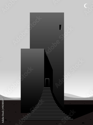 surreal futuristic building, minimal vector