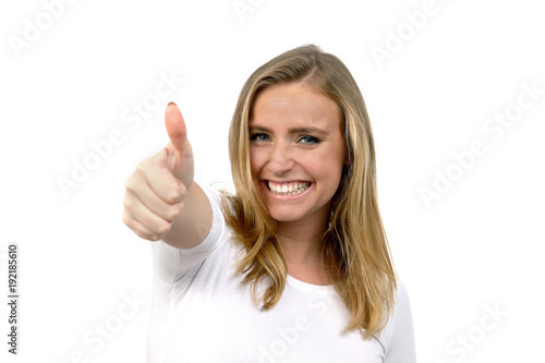 Wallpaper Mural Hübsche blonde frau mit Brille begeistert und Daumen hoch Torontodigital.ca