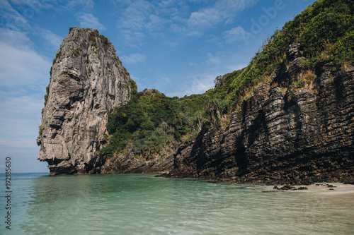 beautiful landscape with cliffs and calm water at Phi-Phi island, Thailand