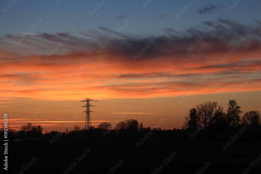 Countryside sunset silhouette