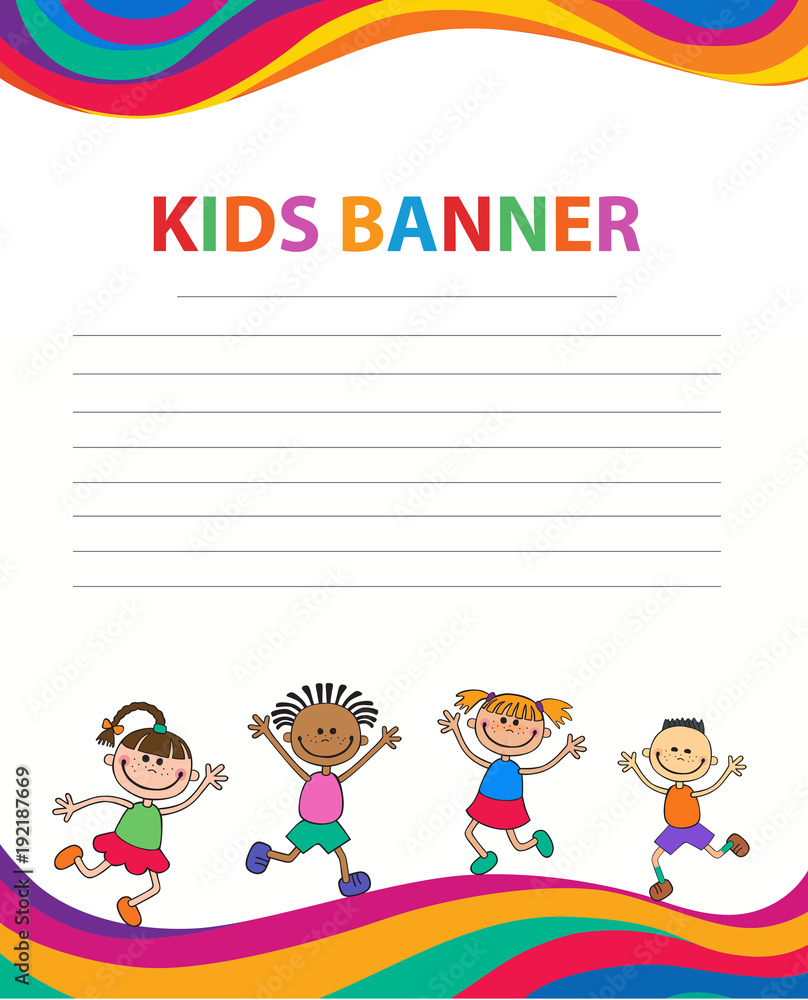 happy children run on the banner vector template colorful backround happy children run on the banner vector template colorful backround