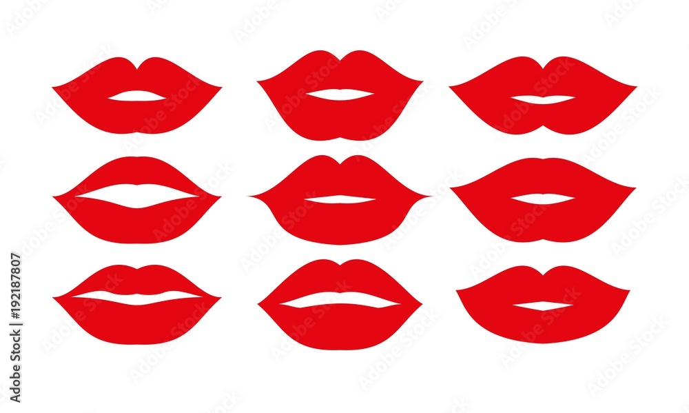 Beautiful red lips icons collection vector Stock Vector | Adobe Stock