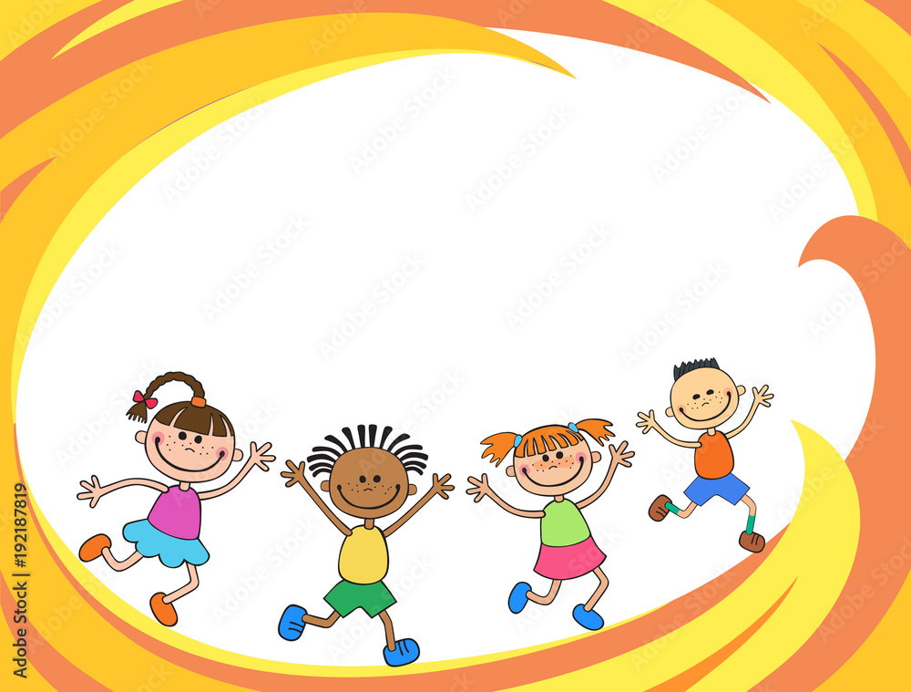 happy children run on the banner vector template colorful backround happy children run on the banner vector template colorful backround