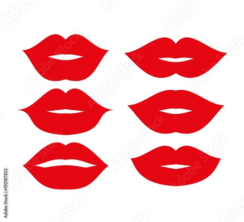 Beautiful red lips icons collection vector