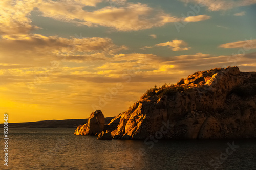 Rock formation on the Lake Mead National Recreation Area enlightened by the sunset  Nevada.