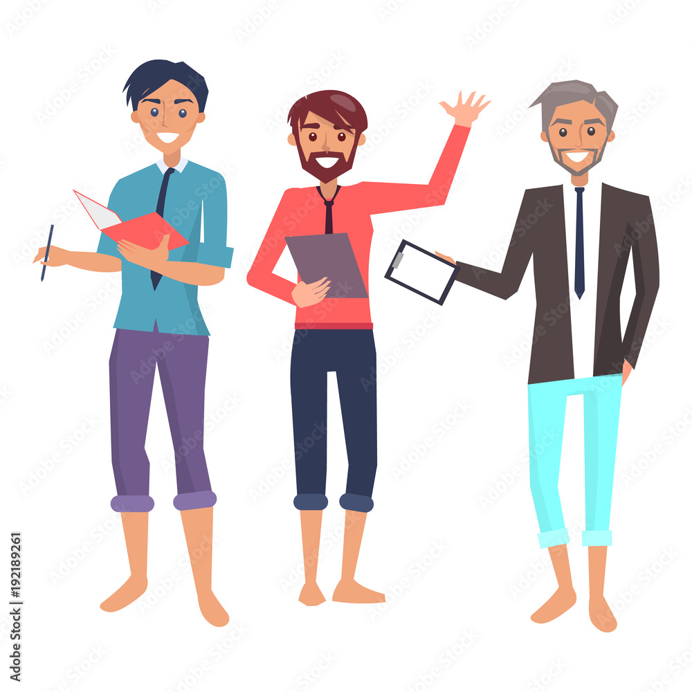 Three Cheerful Employees Color Vector Illustration