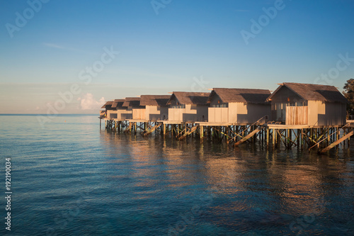 House on tropical Maldives island. Nature travel.