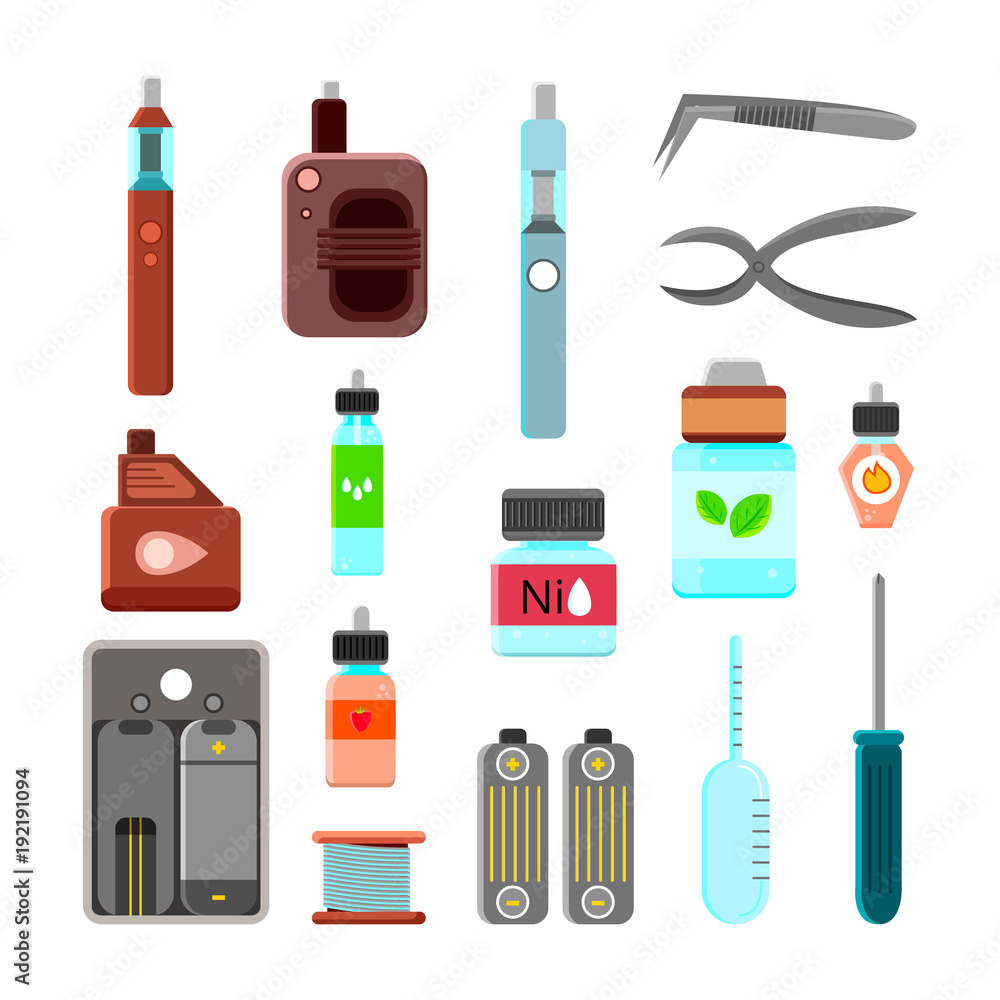 Vaping Accessories Flat Icons Set Vaping Accessories Flat Icons Set