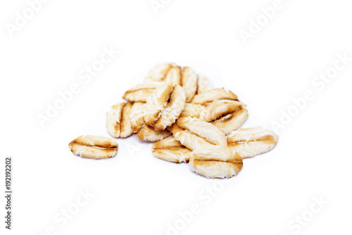 Pile of healthy oatmeal isolated on white background 