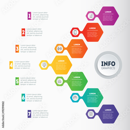 Vector infographic of technology or education process with 7 steps. Annual report. Business presentation concept or infographics with 7 options. Info chart or diagram.