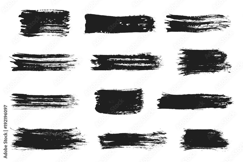 Ink brush strokes set. Acrylic paint with grunge texture strokes. Dirty black ink spots Ink brush strokes set. Acrylic paint with grunge texture strokes. Dirty black ink spots