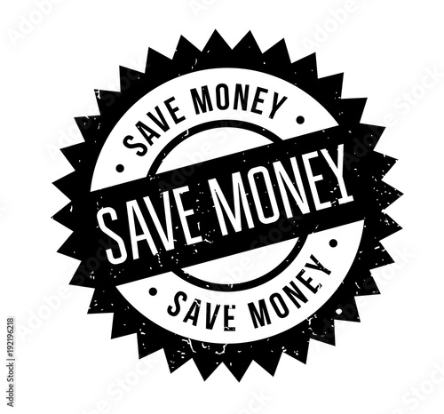 Save Money rubber stamp. Grunge design with dust scratches. Effects can be easily removed for a clean, crisp look. Color is easily changed.