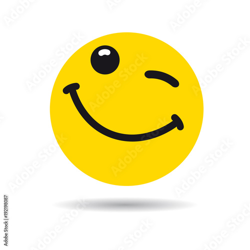 Big smiling emoticon wink symbol. Winking yellow smile in a flat design on white background. Vector emoticon yummy icon