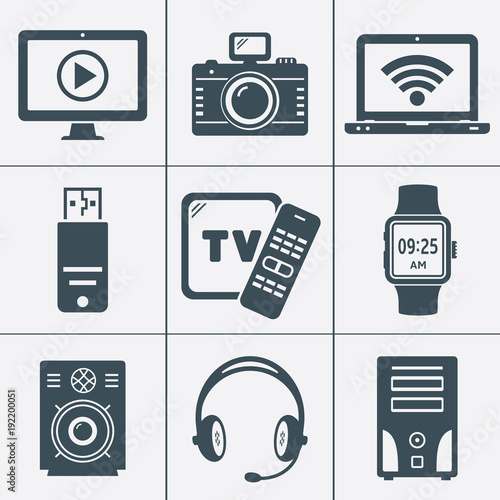 Modern digital devices and electronic gadgets icons