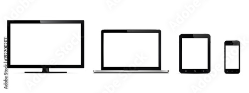 Vector digital devices. Monitor, laptop, tablet and smart phone.
