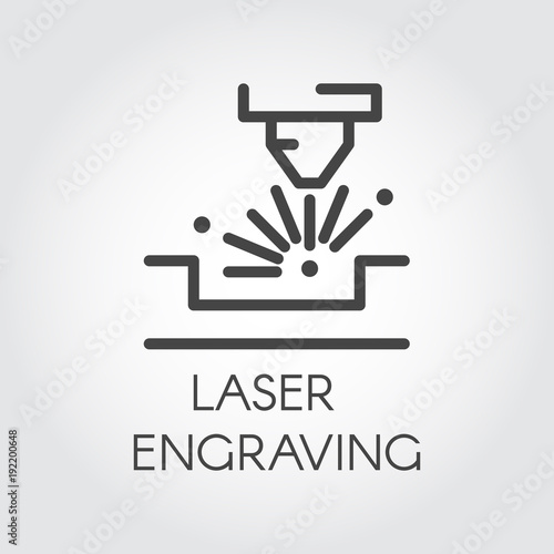 Machine for laser engraving line icon. Special equipment for cutting on hard materials. Automation and precision system. Graphic contour simplicity pictogram. Vector illustration