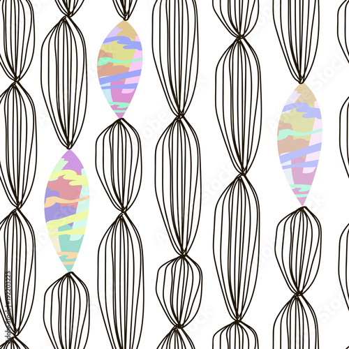 black and white Scandinavian pattern with multicolored elements, abstract chaotic stripes