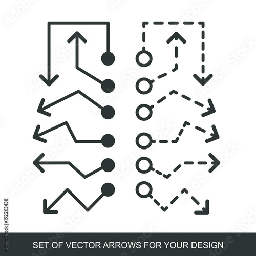 Different black Arrows icons  vector set. Abstract elements for business infographic. Up and down trend. Illustrations for Web Design