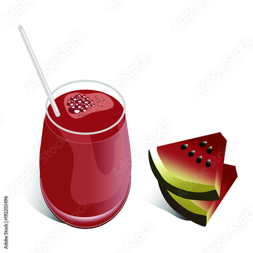 Hand drawn illustration watermelon slice and juice