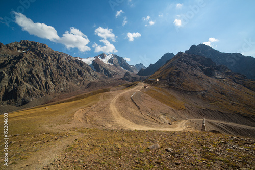 The top station of the ski resort Chimbulak and glacier views in summer