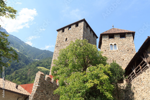 Tyrol Castle interior courtyard and tower in Tirol, South Tyrol
