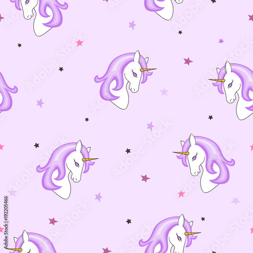Seamless cute unicorns pattern. Vector magic illustration for kids design.